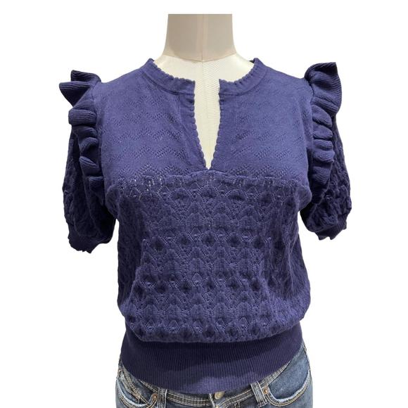 NEW &ISLA kizzy short sleeve vee sweater in midnight - Picture 1 of 1